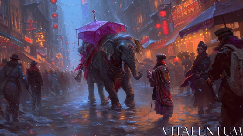 Night in a Chinese City: A Captivating Painting of Vibrant Streets AI Image