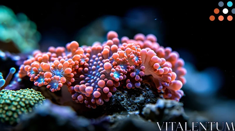 Pink and Blue Coral in Dark Blue Water AI Image