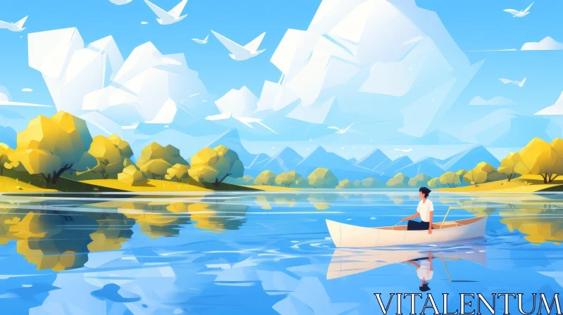 Tranquil Lake Landscape with Mountains and Forest AI Image