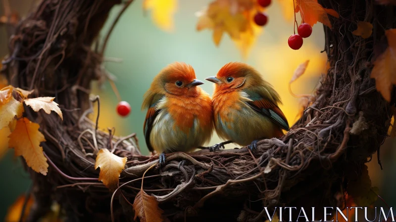 Vivid Birds on Branch in Nature AI Image