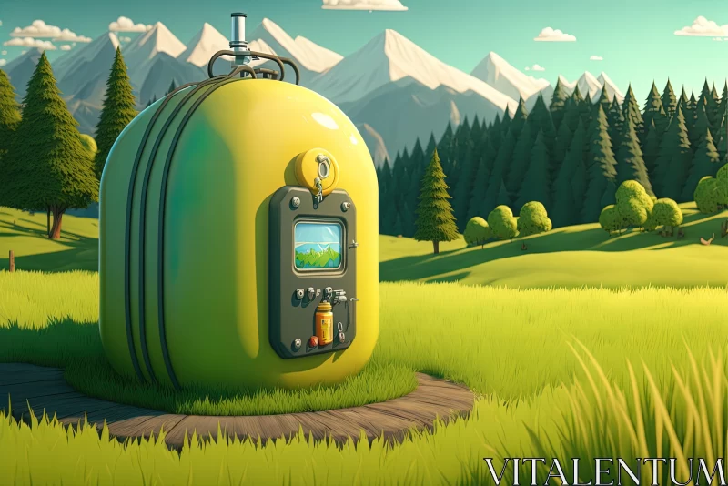 Whimsical Yellow Plastic Device in Nature - Detailed Character Design AI Image