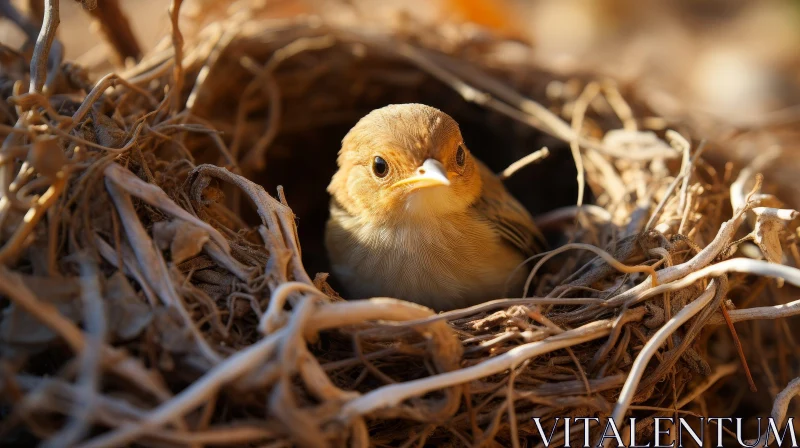 Curious Bird in Nest: Wildlife Close-Up AI Image