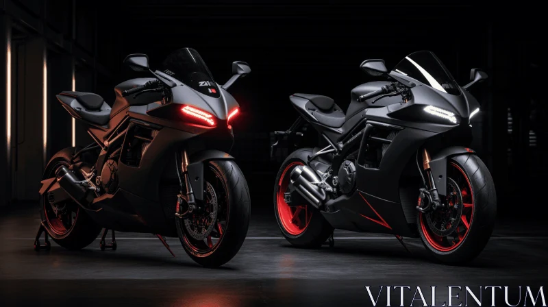 Enigmatic Motorcycles in a Dark Underground Garage AI Image