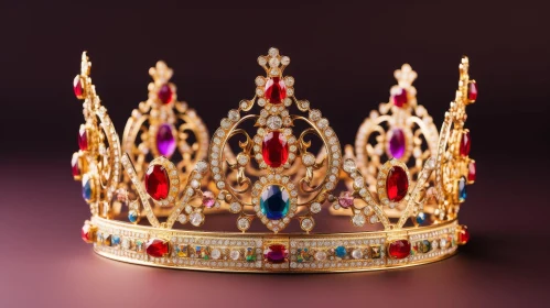 Exquisite Golden Crown with Gemstones and Diamonds