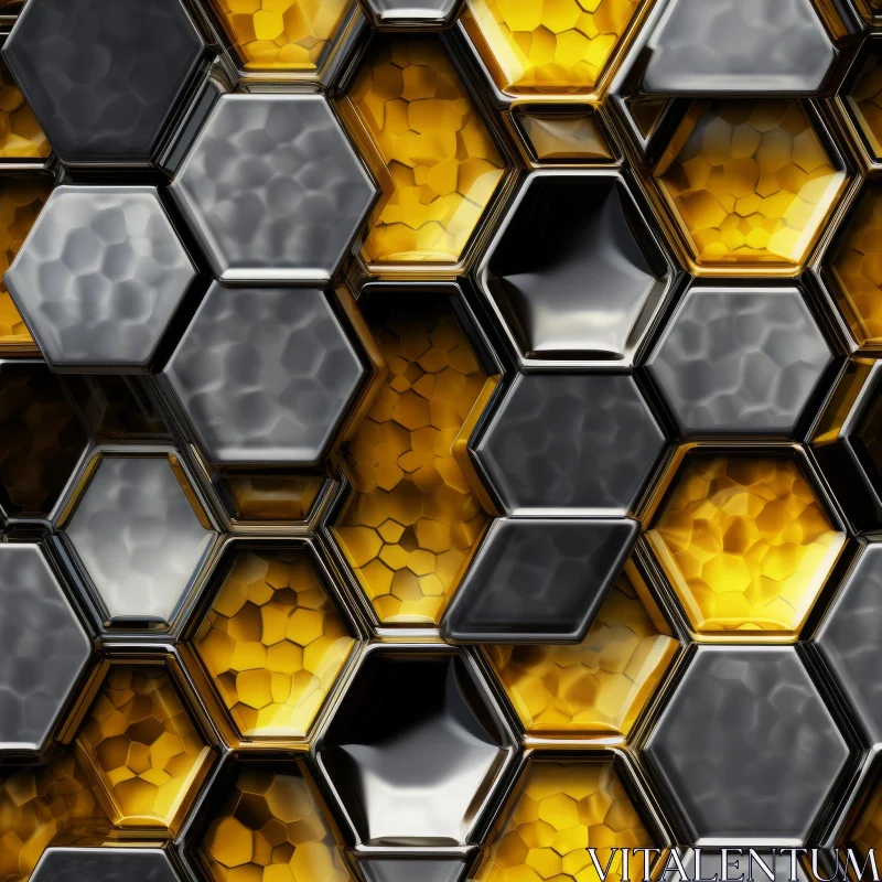 AI ART Hexagonal Black and Yellow Glossy Seamless Pattern
