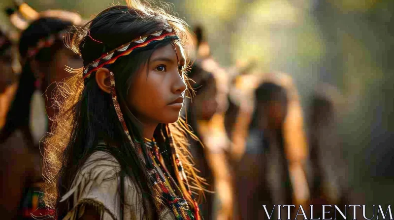 Native American Girl Portrait | Traditional Headband and Dress AI Image
