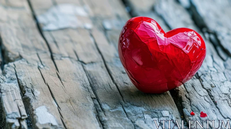Red Heart-Shaped Candy on Wooden Background AI Image