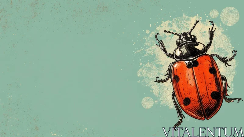 Red Ladybug Digital Illustration on Green Leaf AI Image