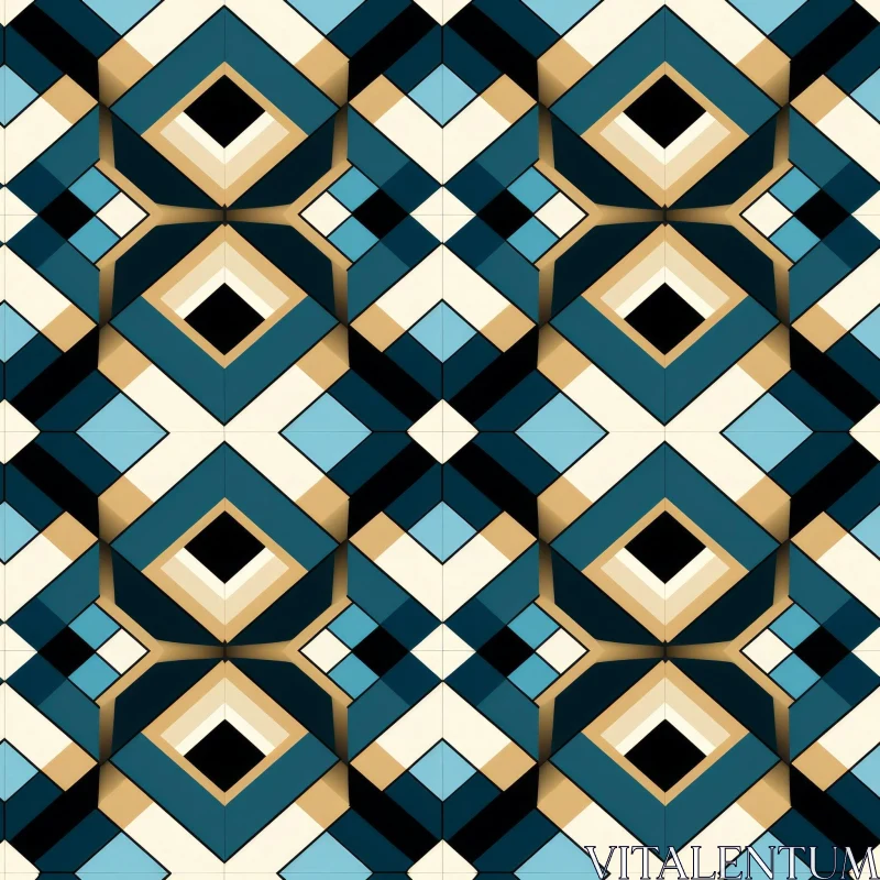 Retro Geometric Pattern in Blue, Green, and Cream AI Image