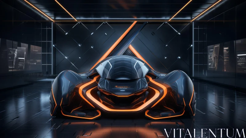Sleek Futuristic Black Car with Orange Highlights AI Image