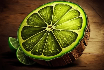 Wooden Lime with Water Drops - Highly Detailed Illustration