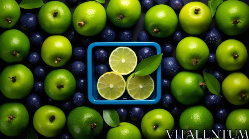 AI ART Blue Plastic Container with Lime Slices and Fruit