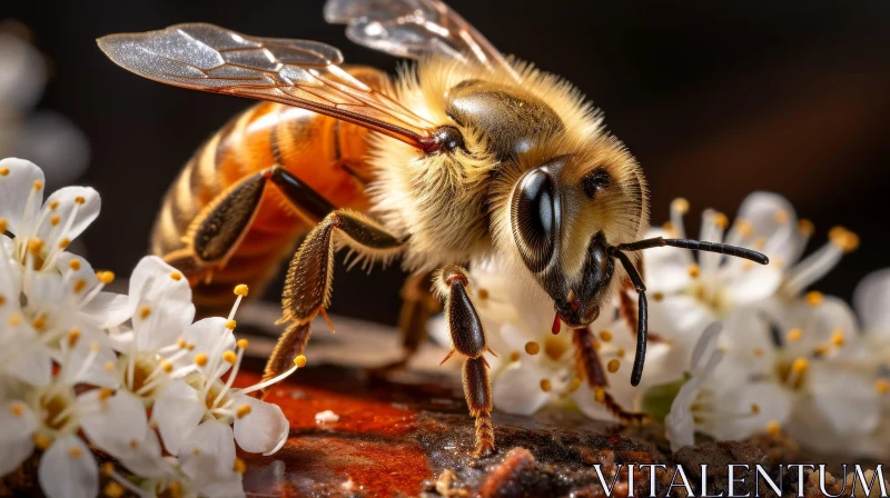 Close-up Bee on Flower Macro Shot AI Image