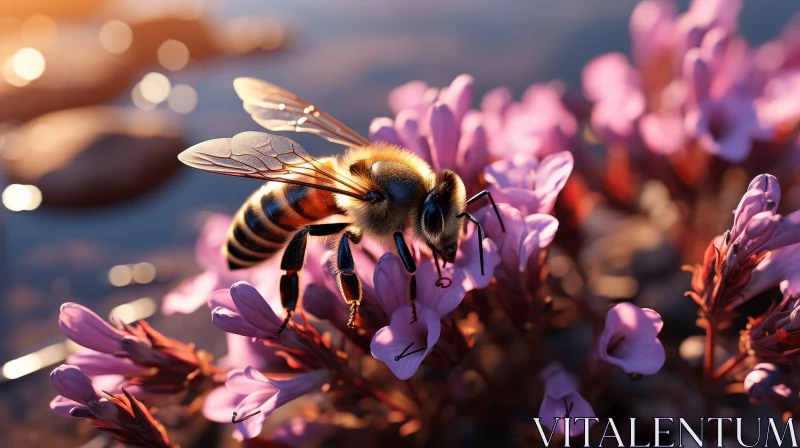 Close-Up Photo of Honeybee on Purple Flower AI Image