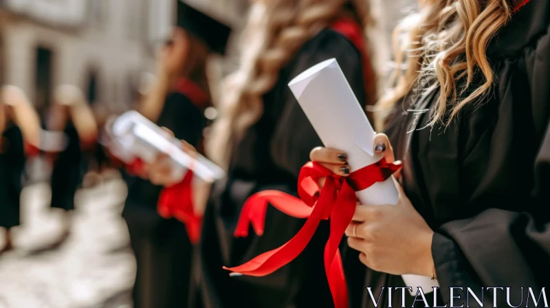 Elegant Graduation Gown Close-Up | Diploma with Red Ribbon AI Image