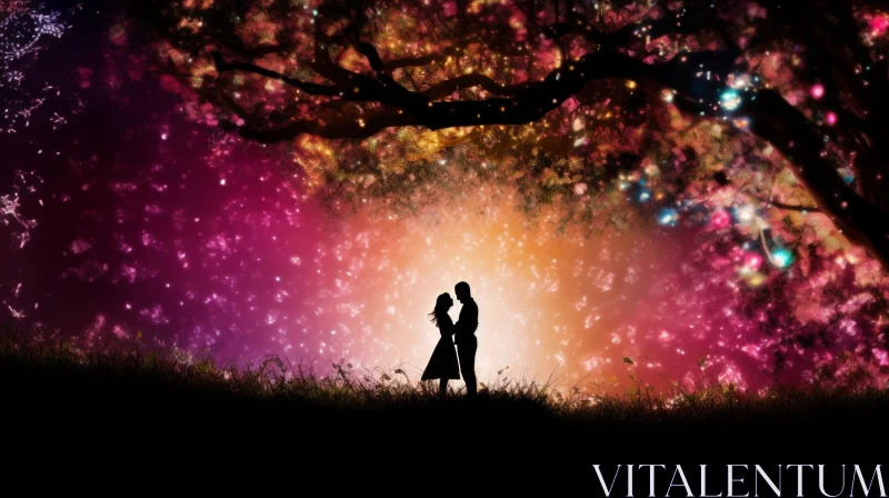 AI ART Enchanting Couple in Magical Forest - Romantic Night Scene
