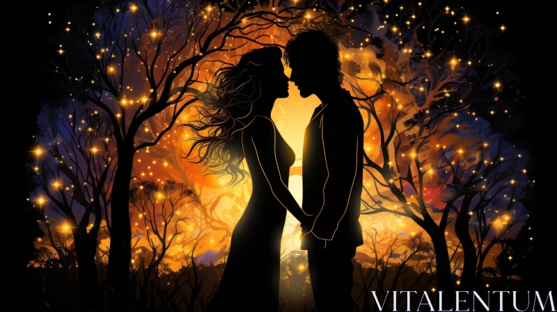 Enchanting Love in Forest at Sunset AI Image