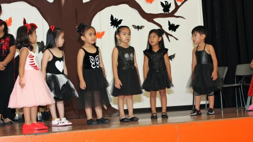 Enchanting Scene: Five Little Girls on Stage