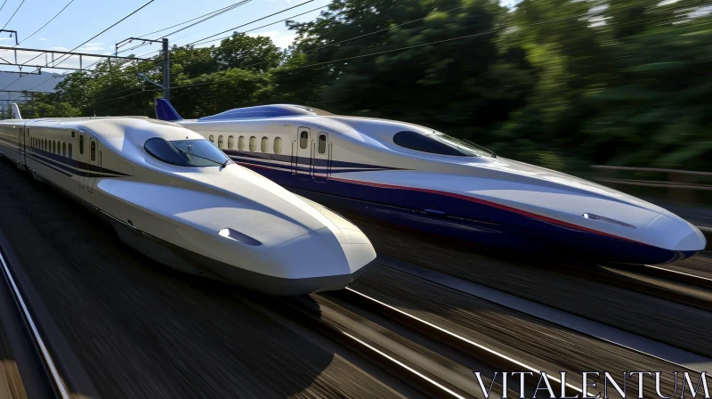 High-Speed Shinkansen Trains Passing on Parallel Tracks AI Image