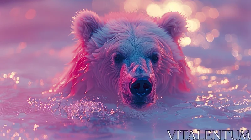 AI ART Majestic Polar Bear Swimming in Icy Waters
