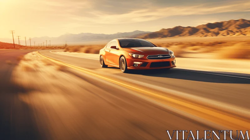 Orange Sedan Driving at Sunset | Fusion of East and West AI Image