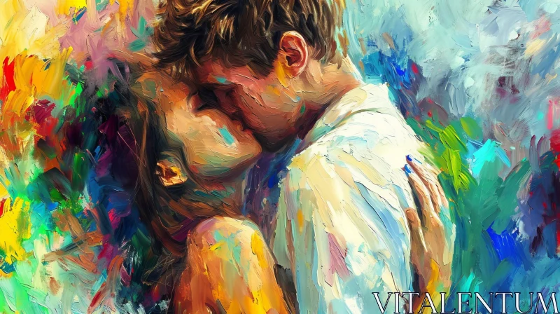Romantic Lovers Embrace Oil Painting AI Image