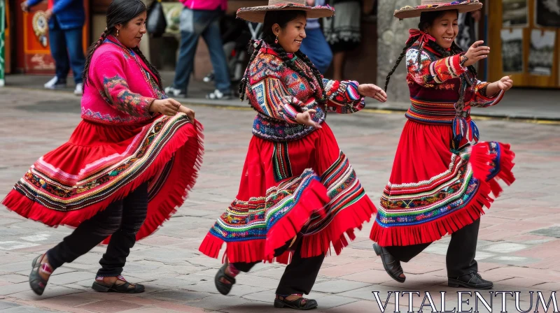 Traditional Peruvian Women Dancing in the Street AI Image