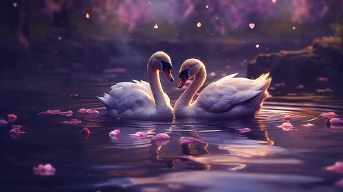 Tranquil Swans Painting in a Lake