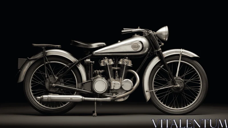 Vintage Motorcycle on Black Background - American Barbizon School AI Image