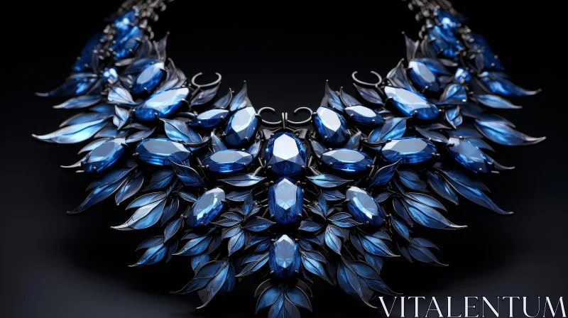 AI ART Blue Necklace with Leaf-Shaped Gems | Floral Design | 3D Rendering