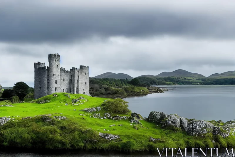 Captivating Castle in Serene Waters: A Glimpse of British Beauty AI Image