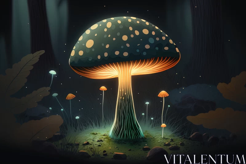Captivating Mushroom Illustration in a Dark Forest AI Image
