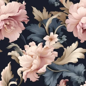 Dark Blue Floral Pattern with Peony Flowers
