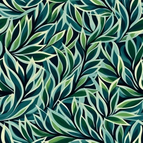 Dark Green Leaves Seamless Pattern on Black Background