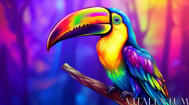 Exquisite Toucan Digital Painting on Branch AI Image