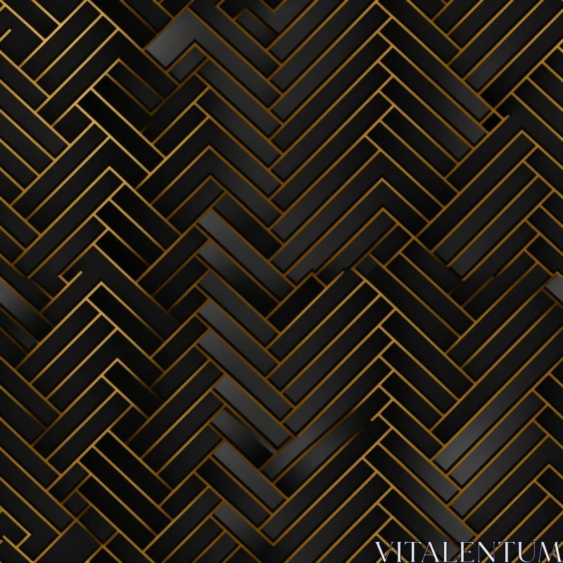 Luxurious Black and Gold Herringbone Parquet | 3D Rendered Design AI Image