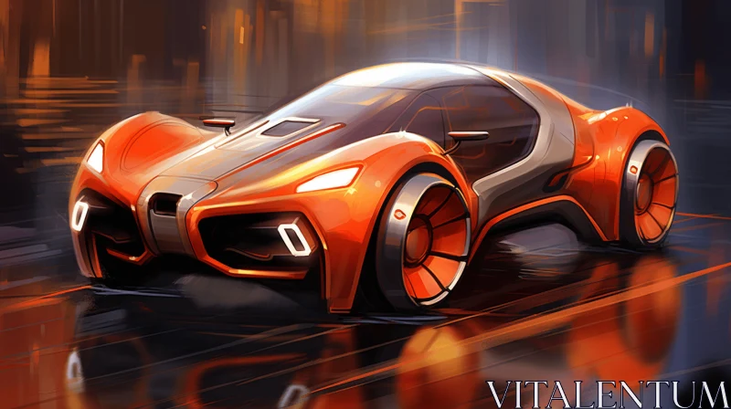 Orange Futuristic Car with Bold Line Work and Backlight AI Image