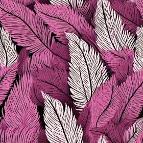 Pink and White Feathers Seamless Pattern on Black Background