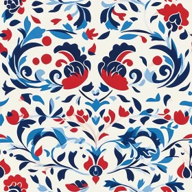 Red and Blue Floral Pattern on White Background