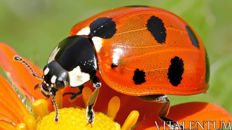AI ART Red Ladybug on Yellow Flower - Nature's Beauty