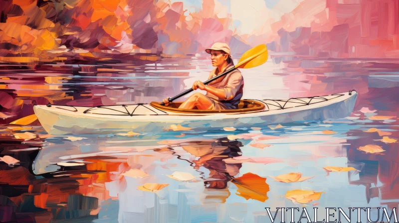 AI ART Tranquil Woman Kayaking in Fall Lake