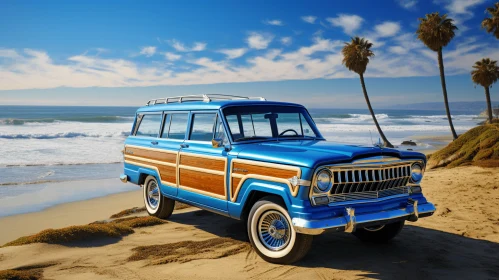 Vintage Blue Jeep on a Beach: A Captivating Nature Scene