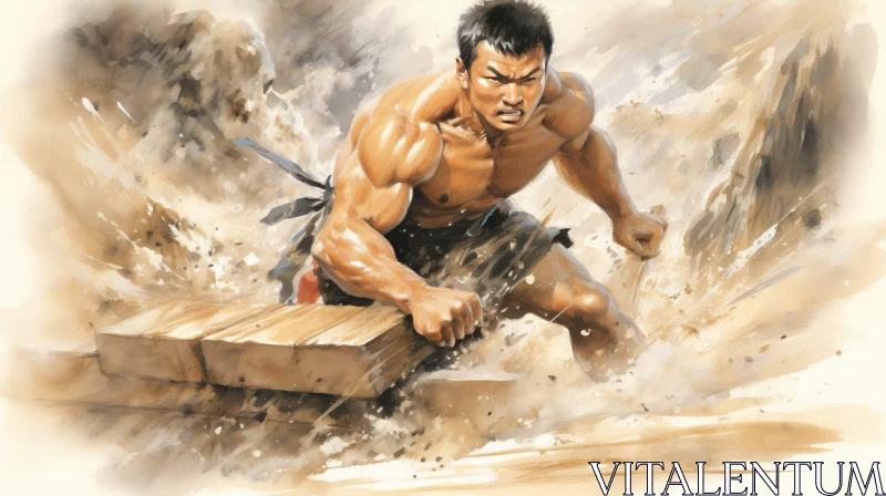 AI ART Asian Man Breaking Wooden Board | Strength and Determination