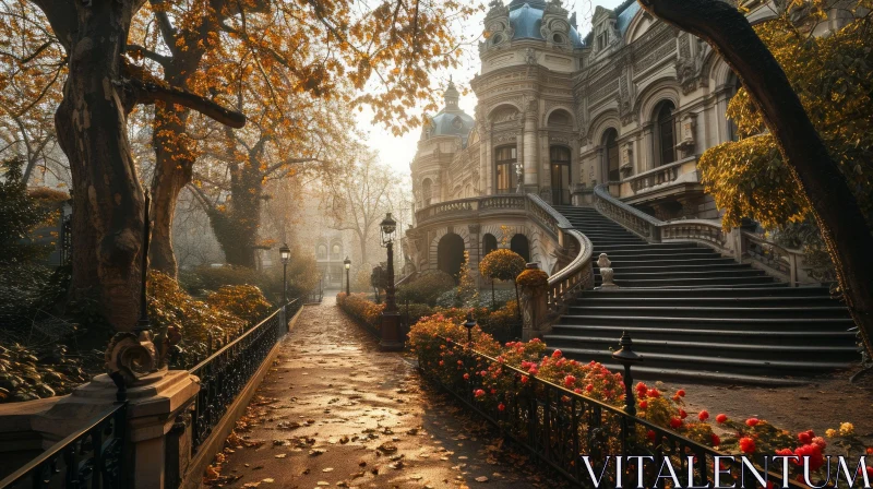 Autumn Park with Majestic Mansion: A Serene Retreat AI Image