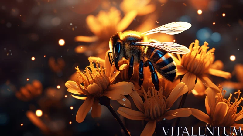 AI ART Bee Pollinating Yellow Flower - Nature Close-Up