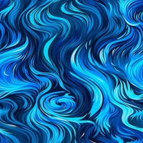 Blue Abstract Painting with Swirls and Curves