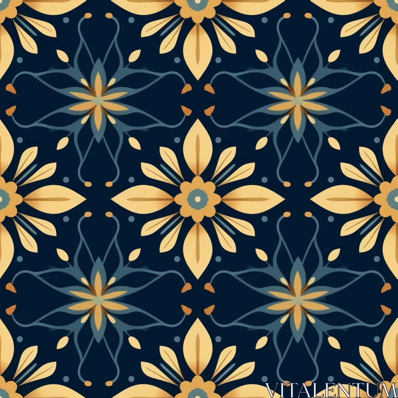 Blue and Yellow Floral Tiles Pattern - Moroccan Design AI Image