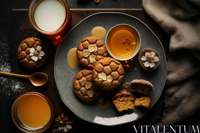 Captivating Still Life: Cinnamon Cookies and Honey AI Image