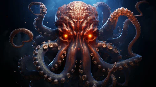 Dark Red Octopus 3D Rendering - Surrealistic Art