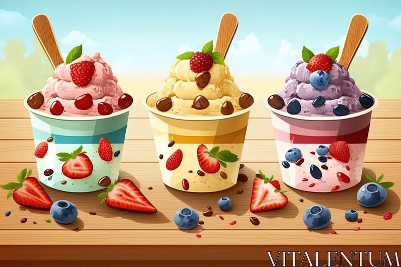Delicious and Colorful Ice Cream Bowls with Fruit Toppings AI Image